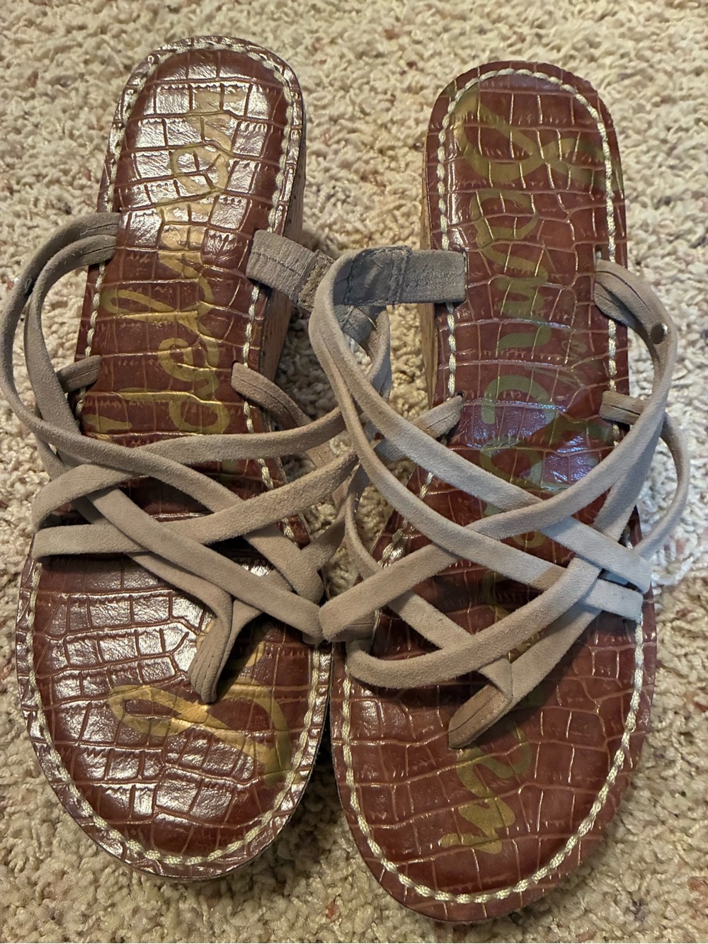 Sam Edelman Taupe Strappy Crossover Slide Sandals